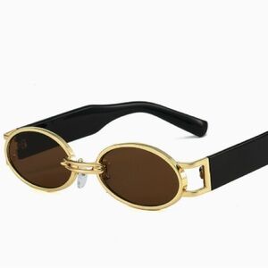 Gold Frame Oval Sunglasses with Black Arms - Elegant Women's Shades